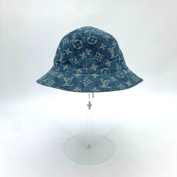 Louis Vuitton Blue Monogram Jacquard Cotton Fisherman Hat Size 58cm Made In Fran - Picture 3 of 12